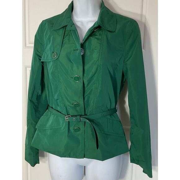 Liz Claiborne Green Belted Rain Resistant Short Trench Jacket with Pockets 8 - Picture 2 of 8